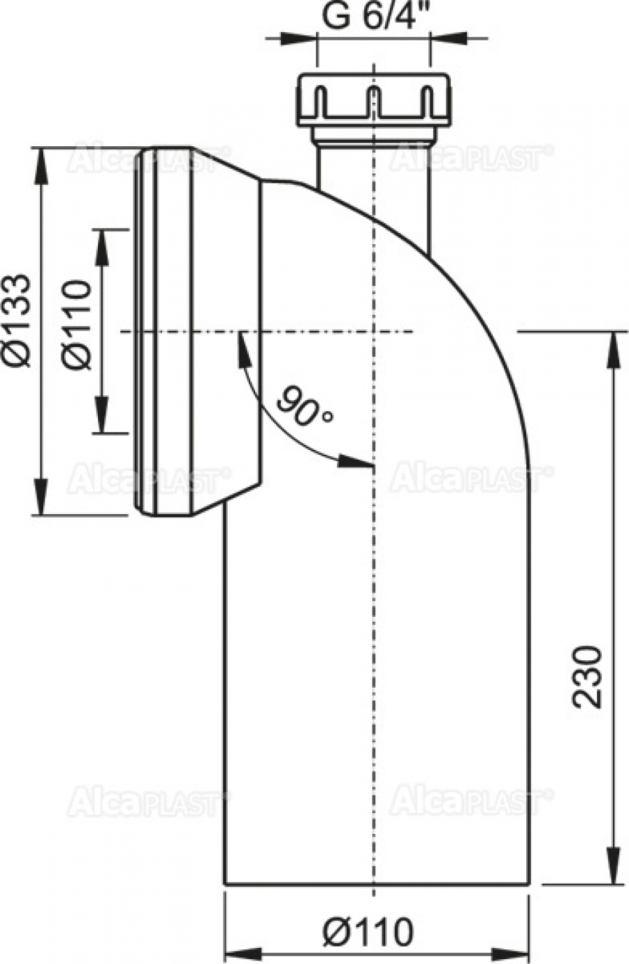Колено для унитаза жесткая 90 градусов с отводом Ø40 Alcaplast A90-90P40