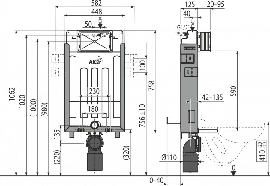 Бачок для унитаза для замуровывания в стену AlcaPlast Renovmodul AM115/1000E Ecology