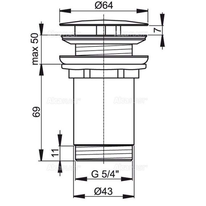 Донный клапан для раковин без перелива Alcaplast A396