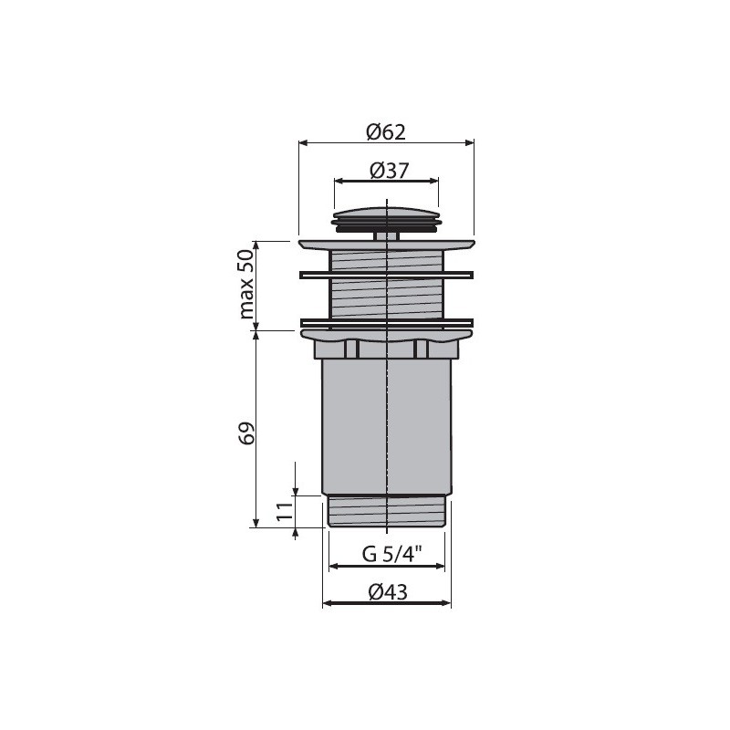 Донный клапан для раковины Alcaplast CLICK-CLAK A394 без перелива