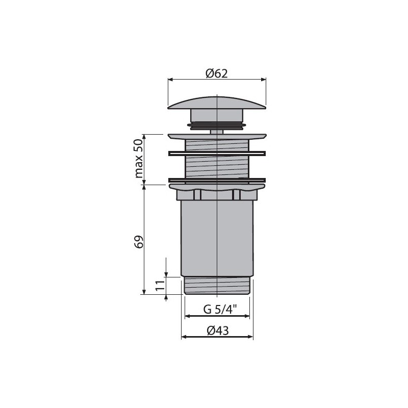 Донный клапан для раковины Alcaplast CLICK-CLAK A395 без перелива