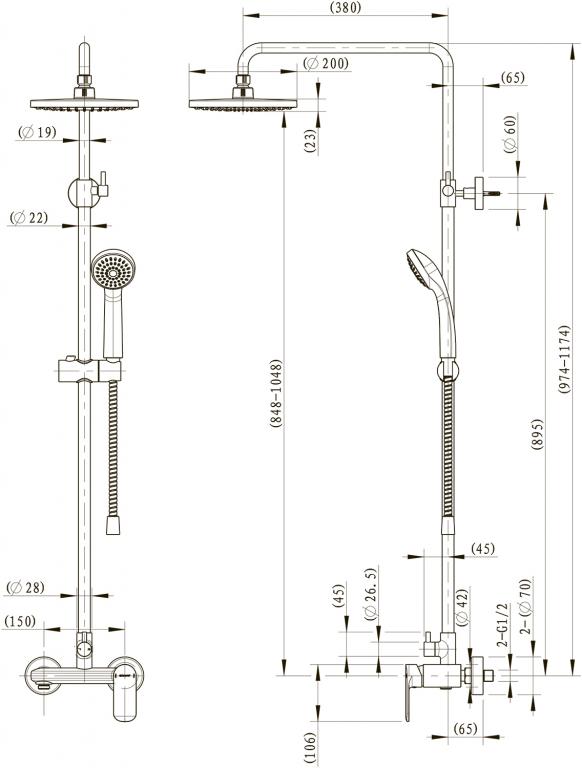 Душевая колонна со смесителем для душа Bravat Opal C F9125183CP-A1-RUS