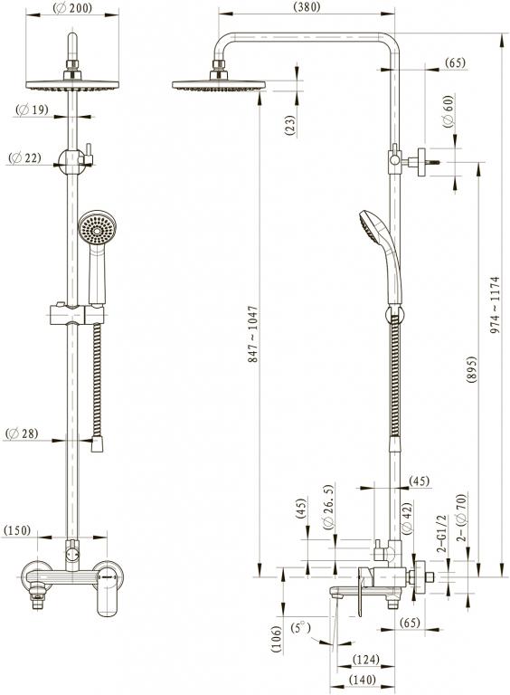 Душевая колонна со смесителем для ванны Bravat Opal C F6125183CP-A1-RUS