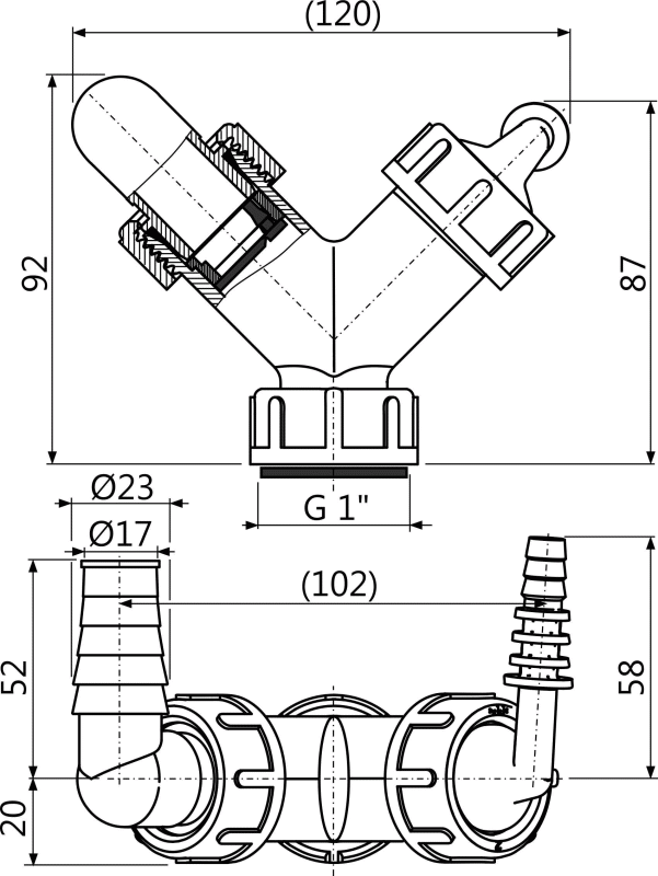 Колено с двумя штуцерами G1/8–23 с клапанами, P149Z