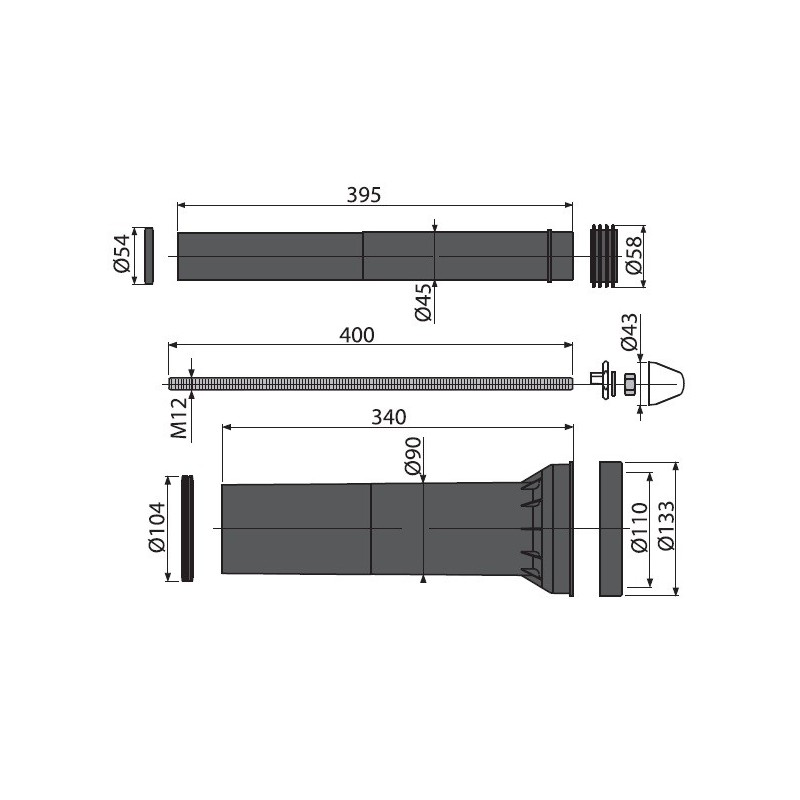 Монтажный комплект для подвесного унитаза удлиненный Alcaplast M9000
