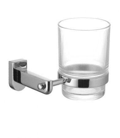 Омега Аксессуары для ванной, стакан стеклянный для зубных щеток с настенным держателем, хром LM3136C