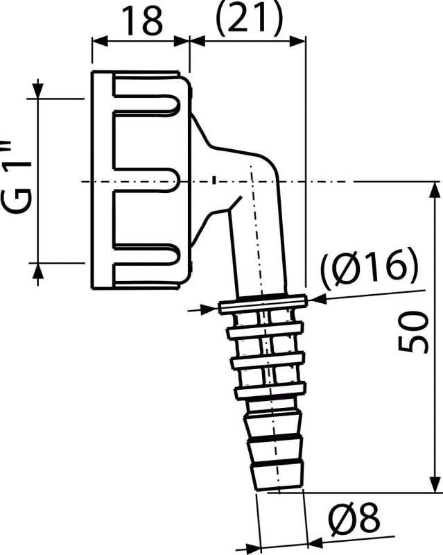 Штуцер для шланга с резьбой G1/8-16, арт. P0049-ND