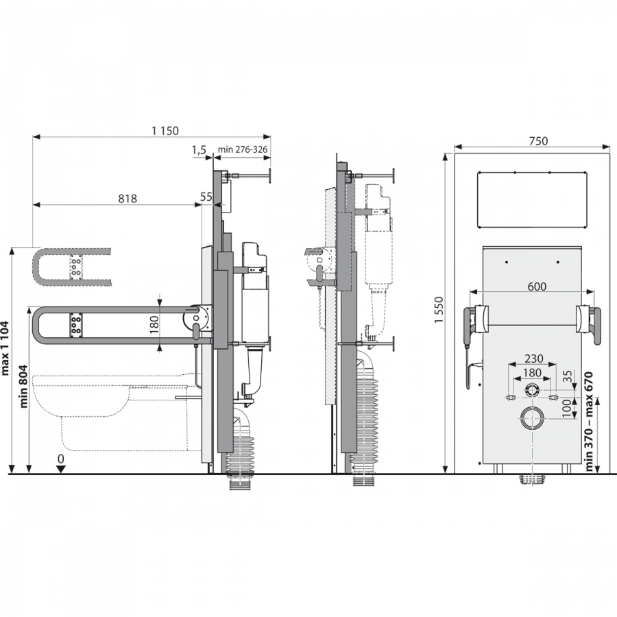 Скрытая система инсталляции для сухой установки (для гипсокартона) регулируемая по высоте – для людей с ограниченными физическими возможностями, AM101
