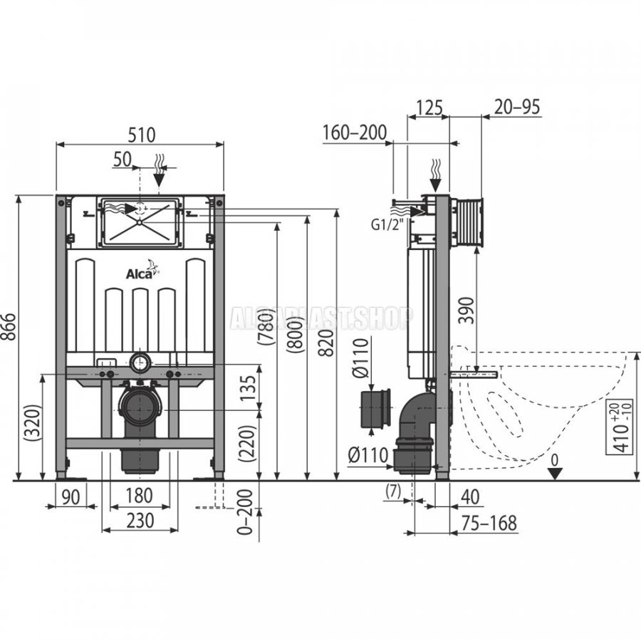 Скрытая система инсталляции для сухой установки (для гипсокартона) высота монтажа 0,85 м, AM101/850-0001