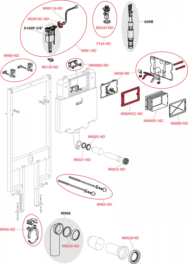 Скрытая система инсталляции для сухой установки (для гипсокартона), AM1101/1200