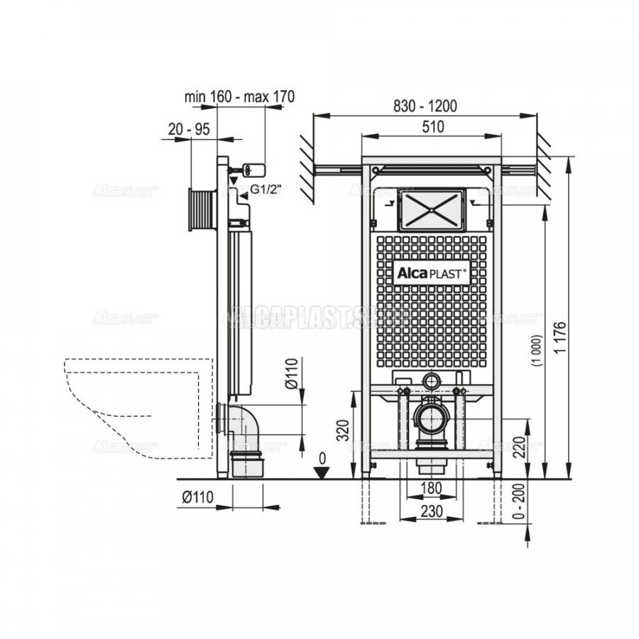 Скрытая система инсталляции для сухой установки, арт.A102/1200