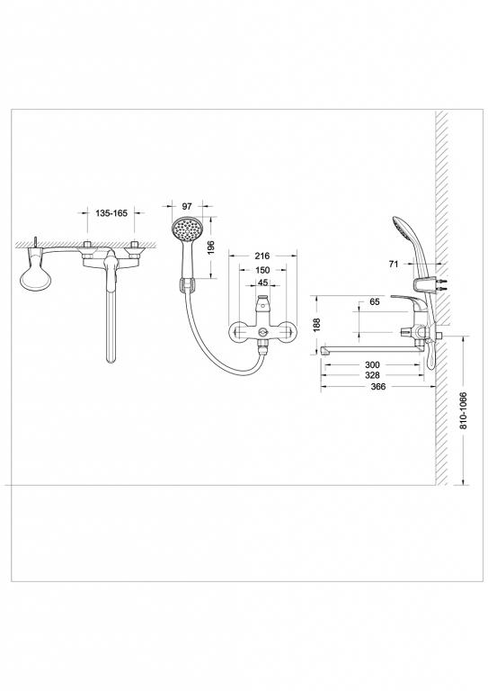 Смеситель для ванны c длинным изливом с аксессуарами Bravat Fit F6135188CP-LB-RUS