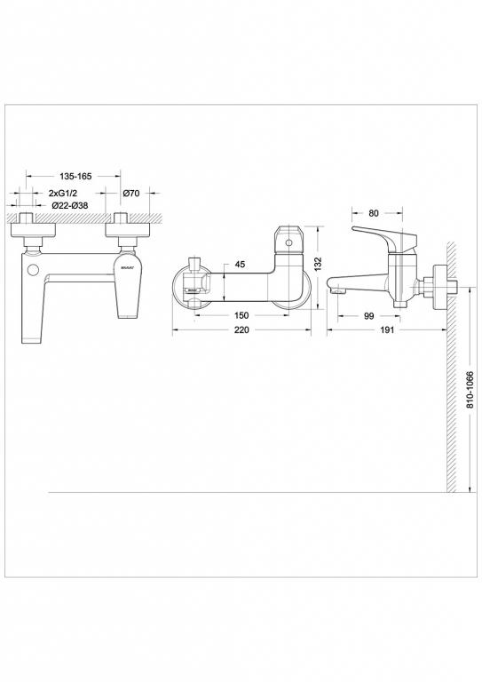 Смеситель для ванны c коротким изливом Bravat Vega F6119177CP-01