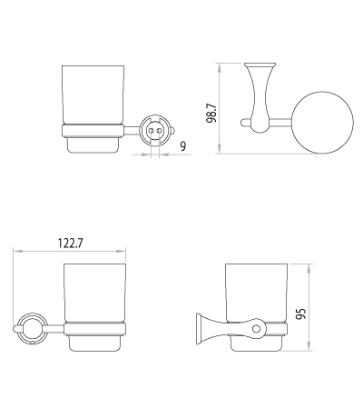 Стандарт Аксессуары для ванной, стакан керамический  для зубных щеток с настенным держателем, хром LM2136C