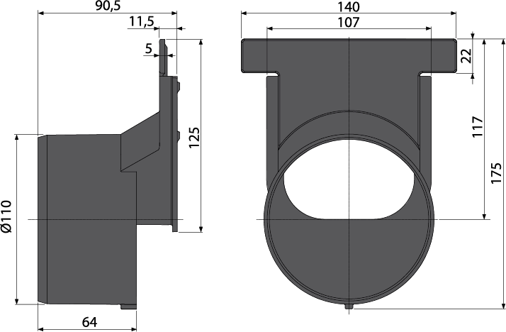 Торцевой переходник для подключения к канализационному стоку Ø110, арт. AVZ-P010