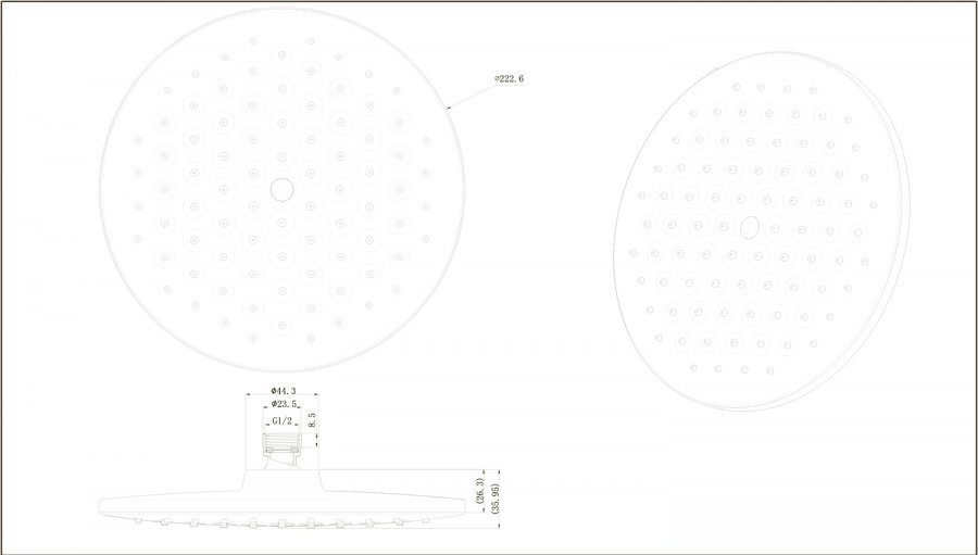 Верхний душ (встройка), черный, круглый, диаметр 222 мм P70253BW-ENG