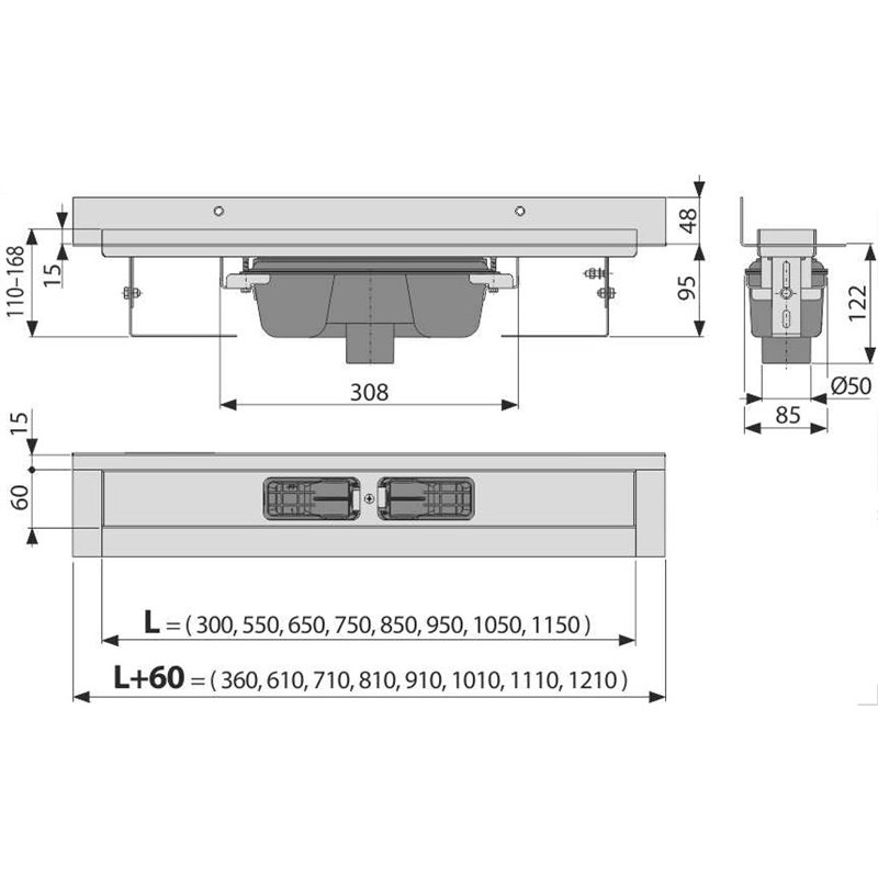 Водоотводящий желоб Alcaplast APZ1016-750 Wall вертикальный выпуск