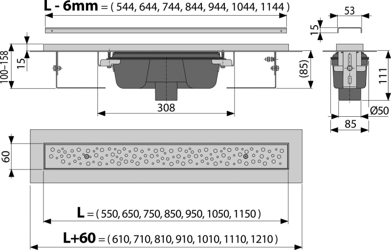Водоотводящий желоб Antivandal с решеткой, арт. APZ1011-1150M
