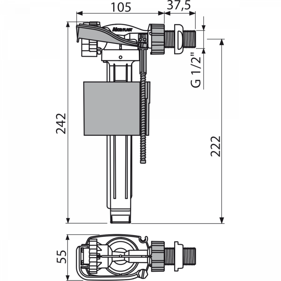 Впускной механизм с боковой подводкой для керамических бачков, арт.A150-1/2