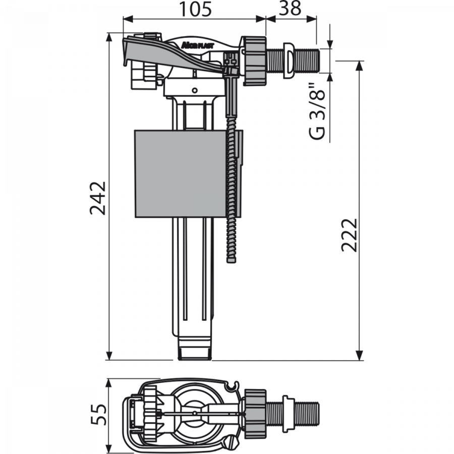 Впускной механизм с боковой подводкой для керамических бачков, арт.A150-3/8