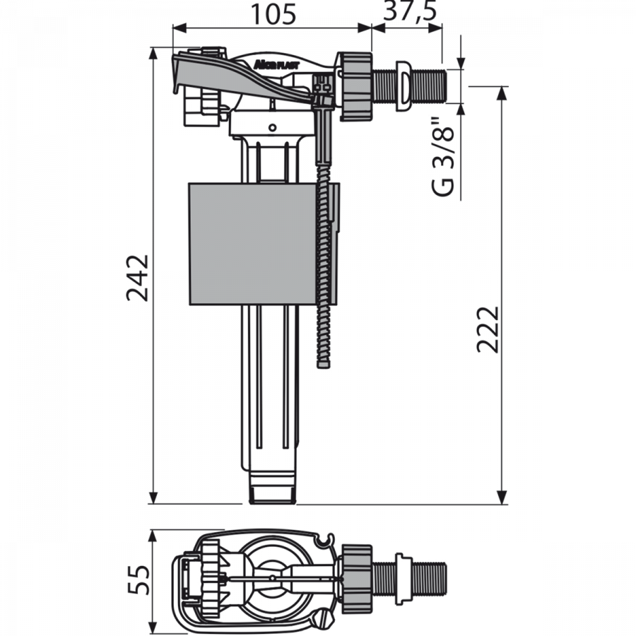 Впускной механизм с боковой подводкой и металлической резьбой, арт.A160-3/8